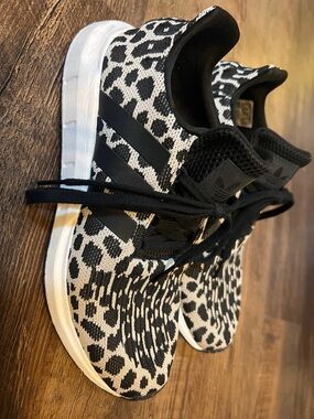 adidas Black & White Leopard-Print Running Sneakers